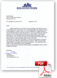 JVK Constructors, LLC Letter of Testimony for Cleaning and Restoring acoustical ceilings and exposed overhead structures at Walmart Stores. JVK Constructors, LLC Letter of Testimony for Cleaning and Restoring acoustical ceilings and exposed overhead structures at Walmart Stores.